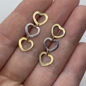 💛 10k Yellow Gold 3 Heart Dangle Earrings